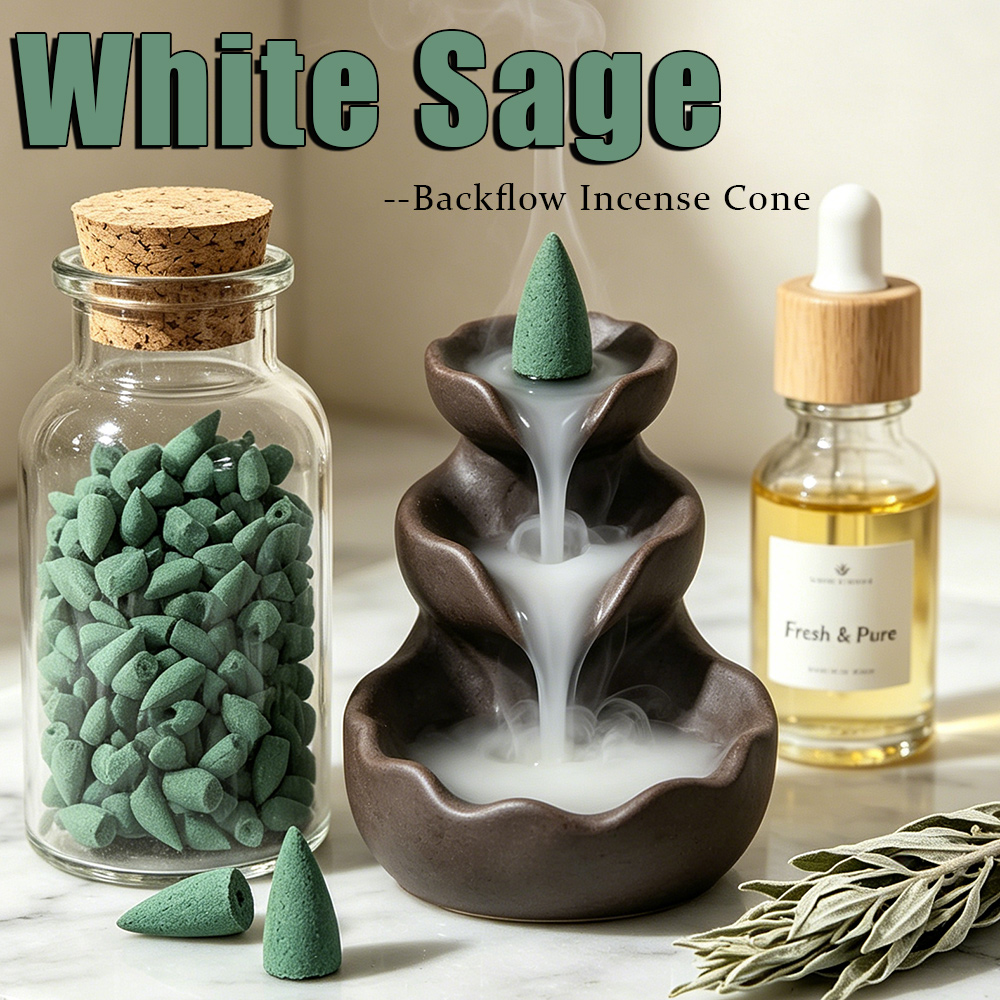 Home Fragrance Vanilla - White Sage Scented Backflow Incense Cones,